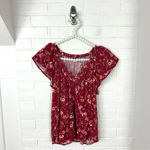 Old Navy Red Floral Short Sleeve Top Size M